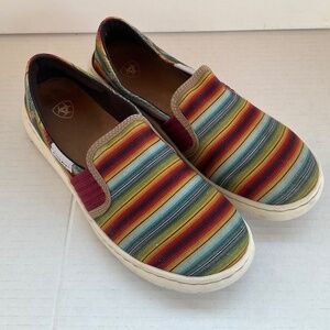 ARIAT WOMENS “RYDER” OLD MUTED SERAPE STRIPE WESTERN SLIP ON SHOES SIZE 7.5